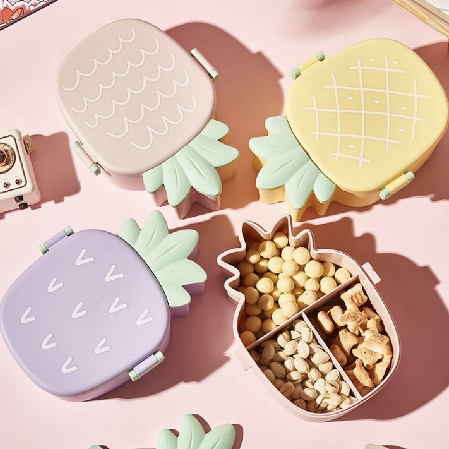 Kids Lunch Box Cute Pineapple Shaped Bento Box with Fork Spoon Office Lunch Box (1 Pc )