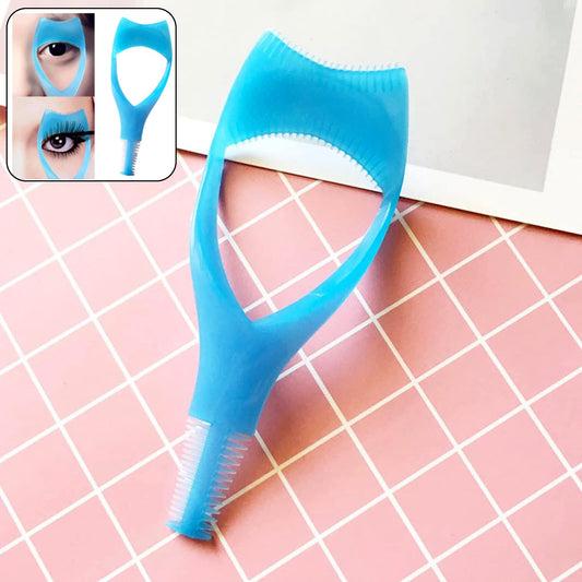 3-in-1 Plastic Eyelash Tool: Mascara Guide, Brush & Curler (1 Pc)