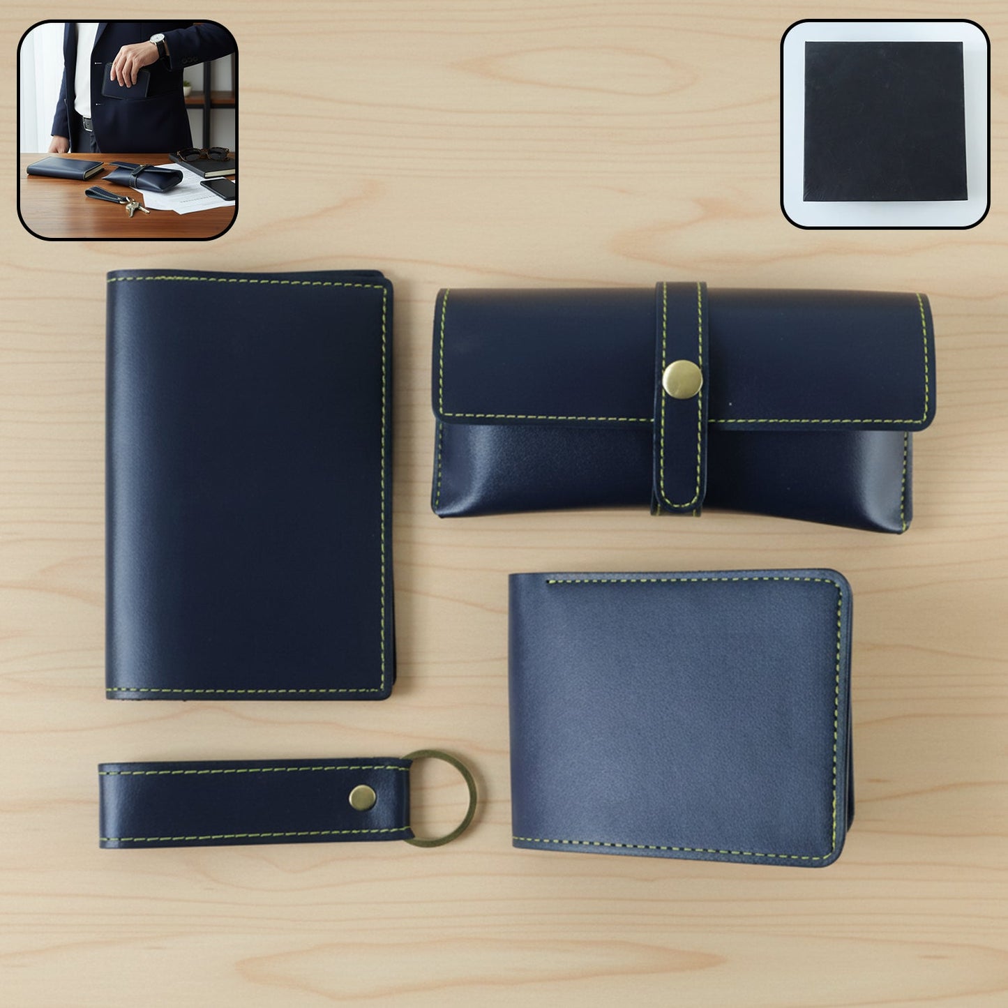 4 in 1 premium pu leather wallet gift set for men