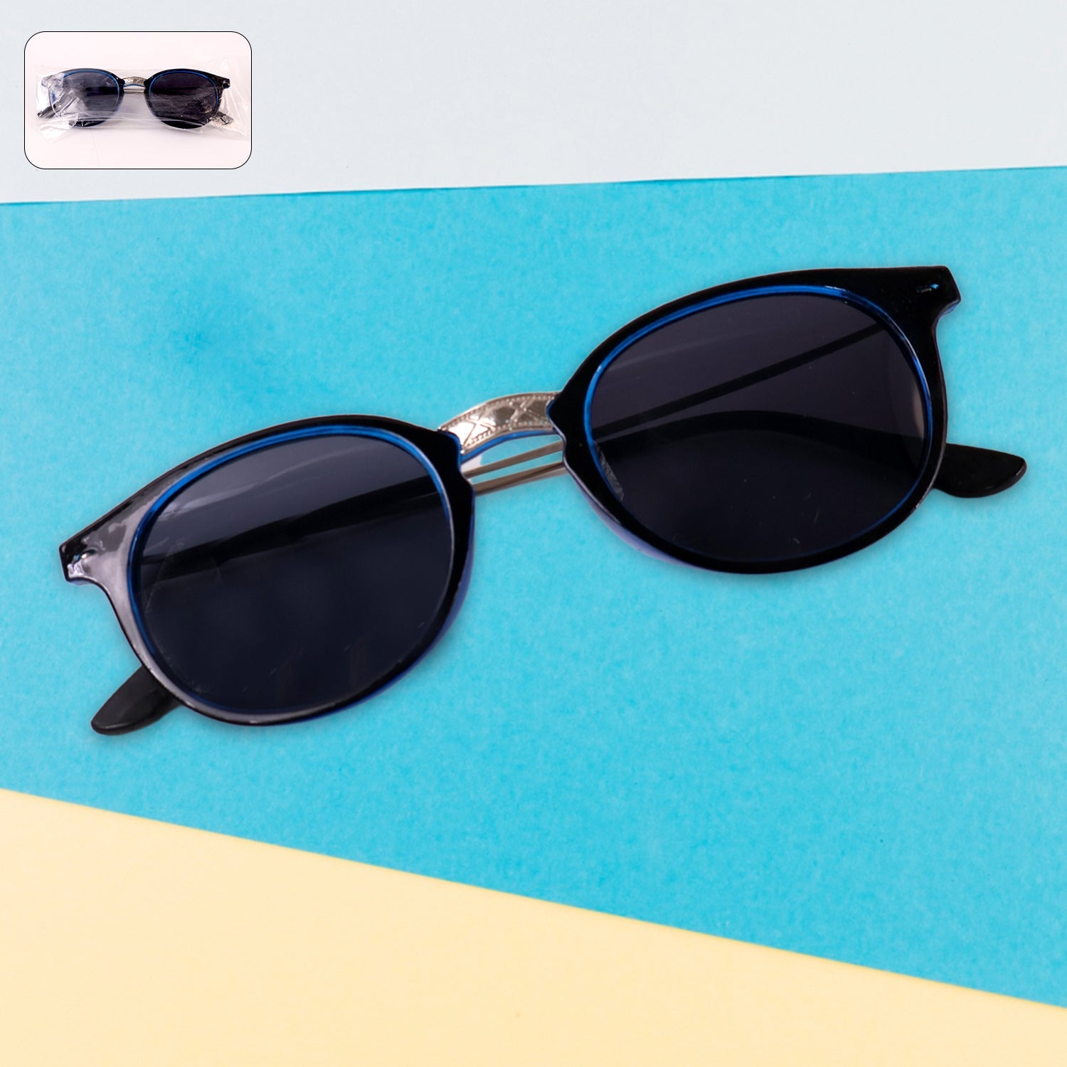 Blue UV Protected Round Sunglasses, classic Sunglasses for Men & Women, Lightweight