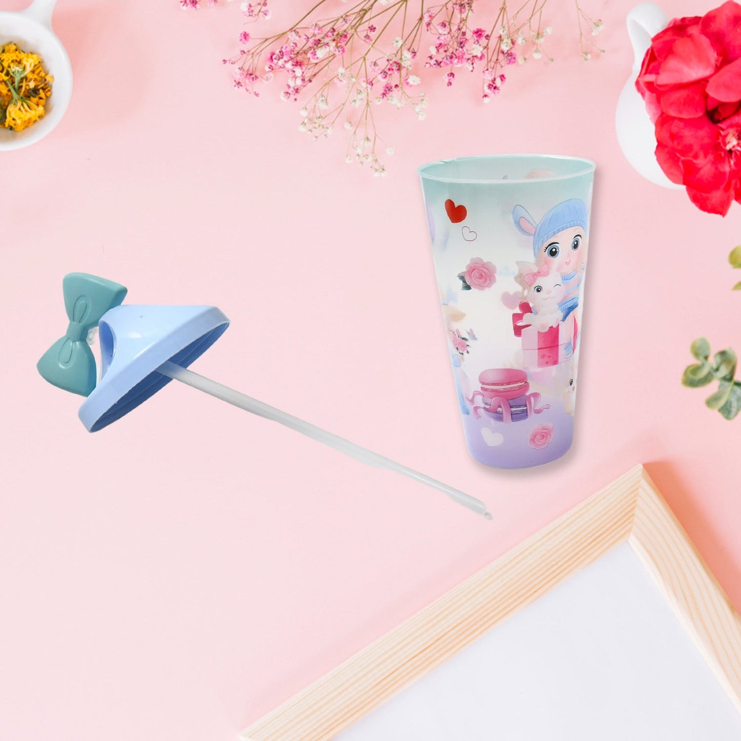 Unicorn Water Bottle with Straw & Lid for Kids, Tumbler (With Light)
