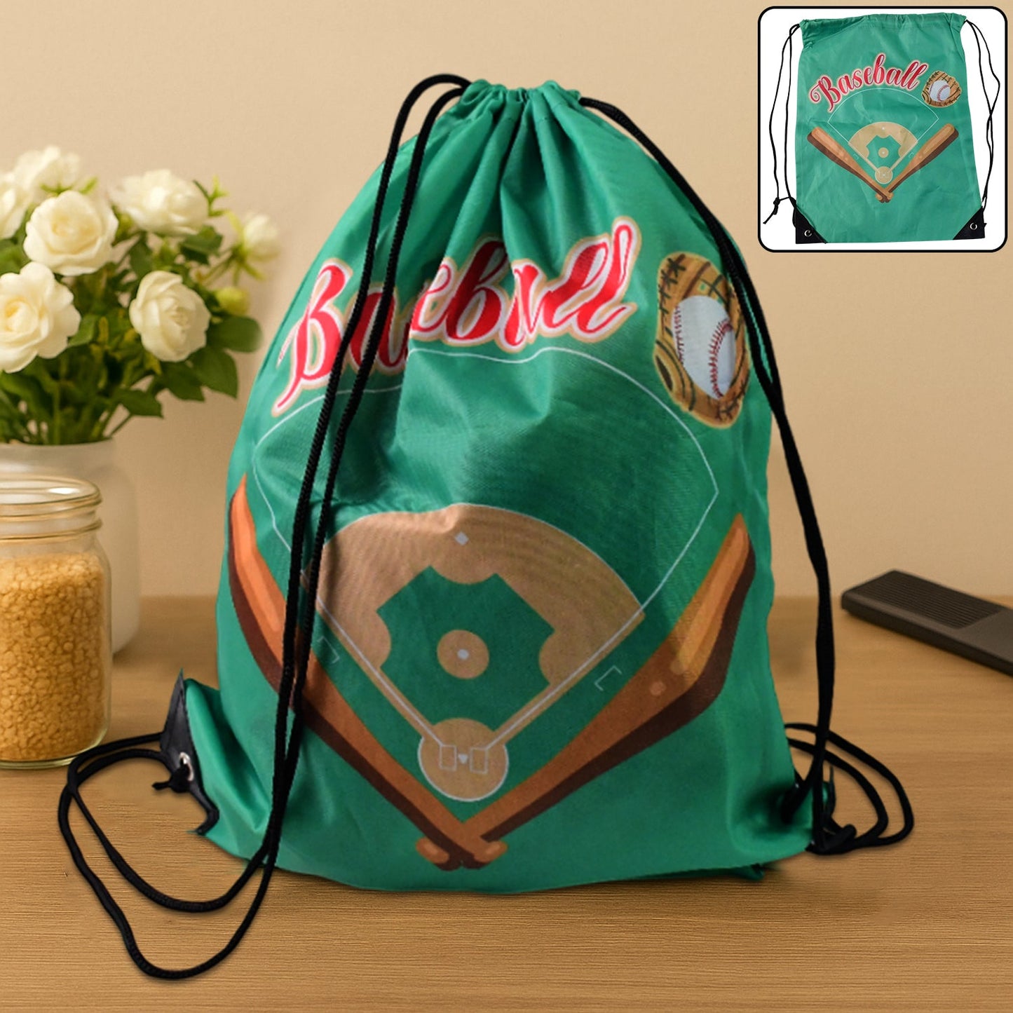 Water-Resistant Nylon Drawstring Backpack Bag (1 Pc / Mix Color & Design)