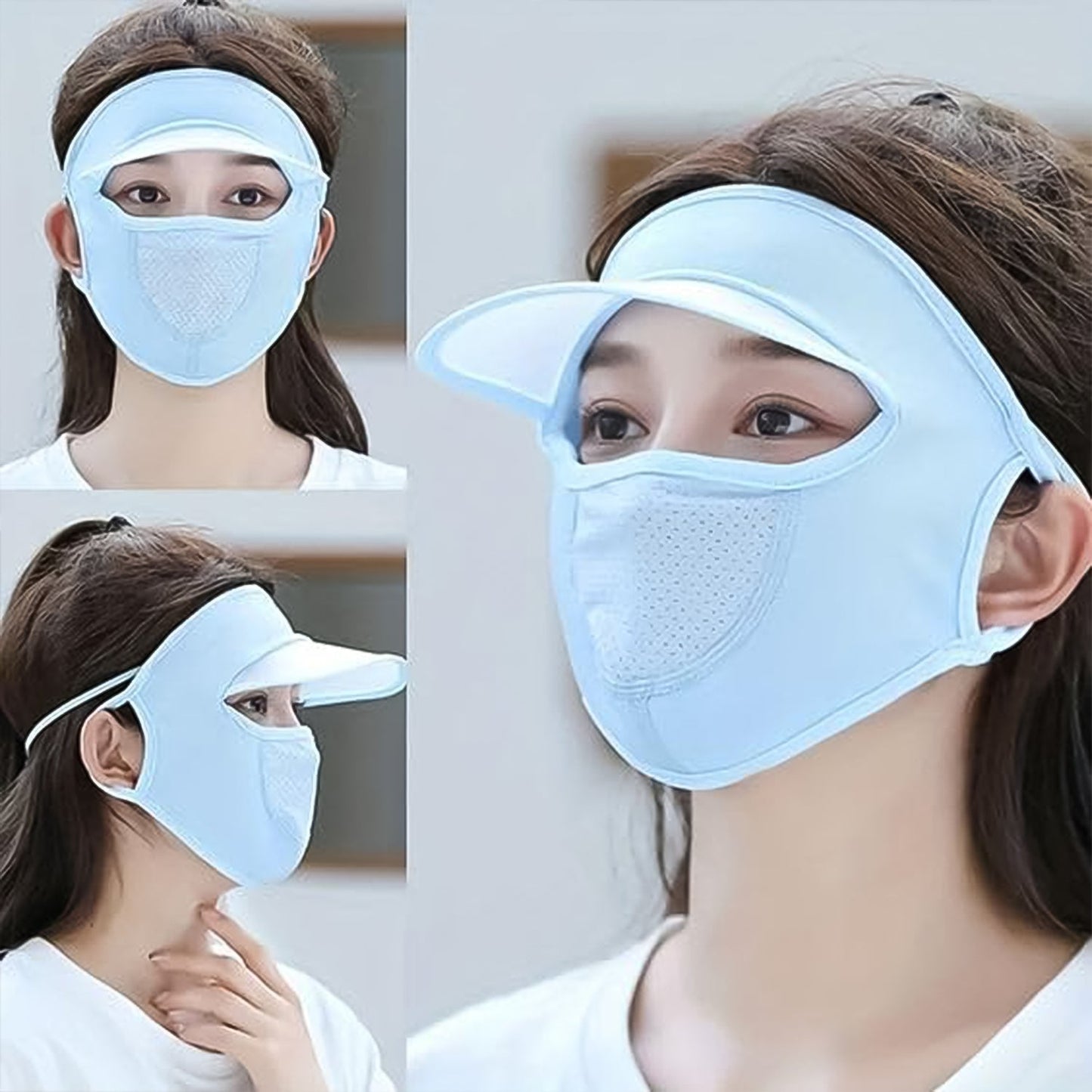 Women’s Full Face UV Protection Cap with Built-in Mask & Wide Brim Visor (1 Pc)