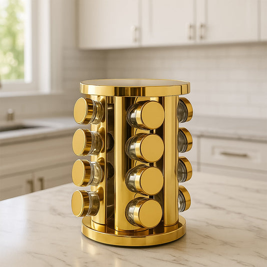 LED Spice Rack Organizer, Rotating Spice Rack  (Golden / 16 Pc / MOQ - 6 pc)