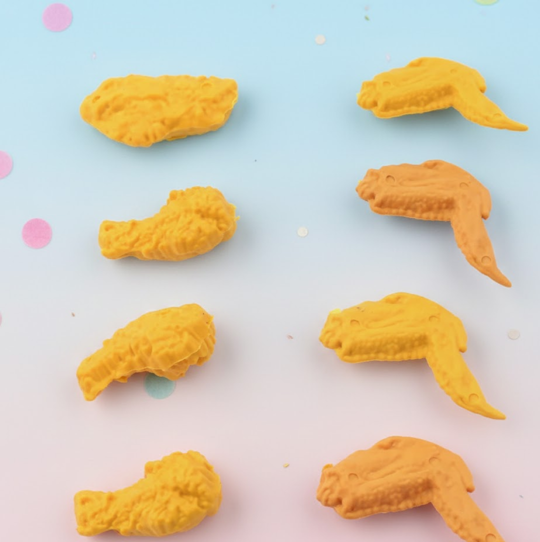 Cute Chicken Wing & Leg Erasers for Kids & Students (8 Pc Set)
