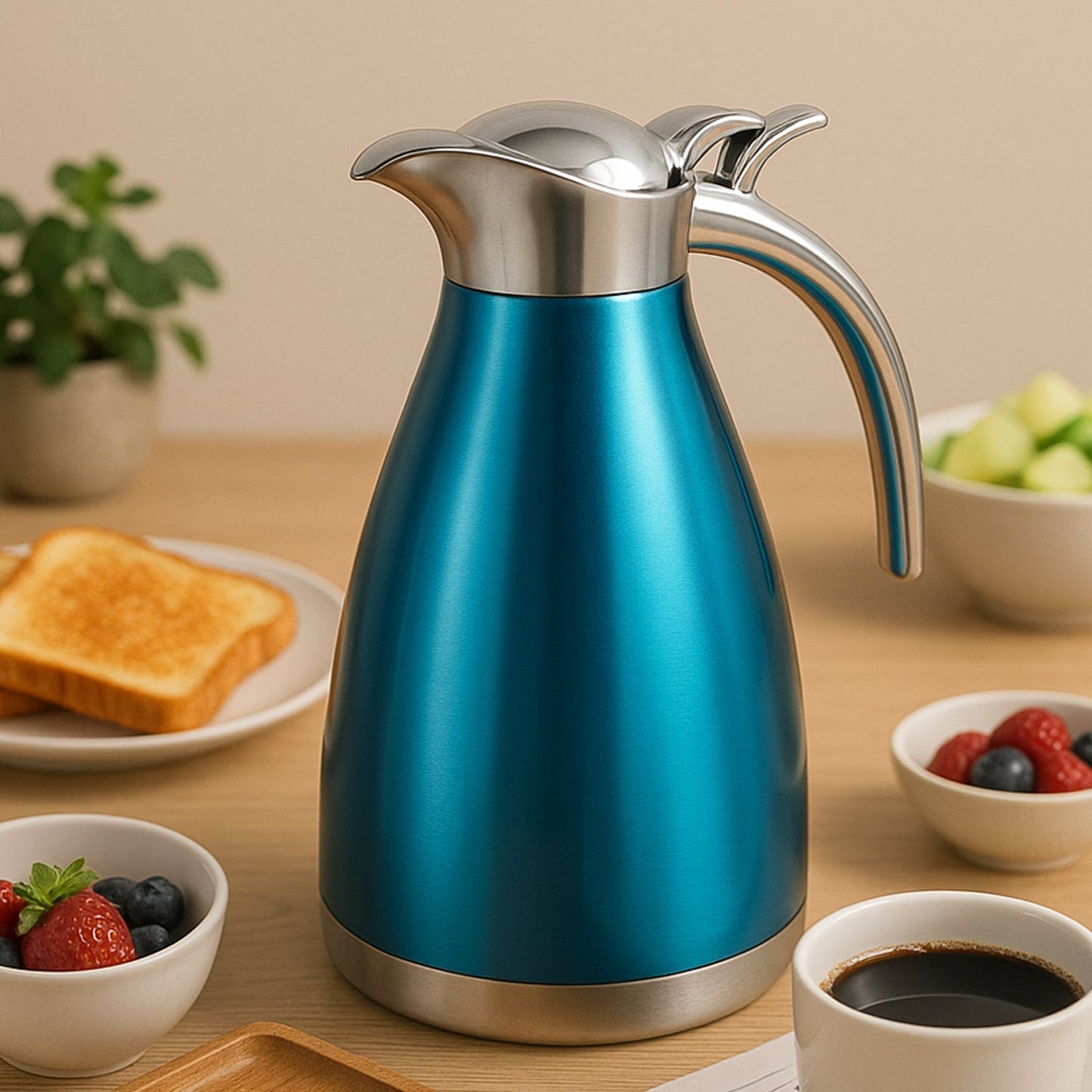 Vacuum Insulated Kettle Jug, Vacuum Insulated Thermos Kettle Jug Insulated Vacuum Flask, Vacuum Kettle Jug Stainless Steel For Milk ,Tea ,Beverage Home Office Travel Coffee (2 Ltr / 1Pc)